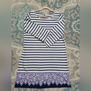 Lilly Pulitzer Beacon Dress In Serene Stripe Navy Whitr
